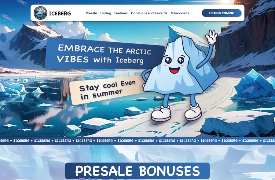 Сайт ICEBERG — лендинг пресейла криптотокена